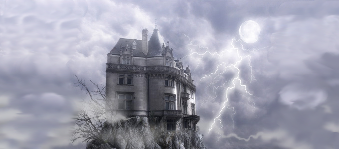 A Castle under a Mysterious Lightning Scene