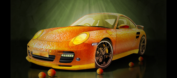 Orange Porsche with Fruit Skin