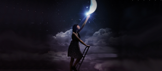 Fantastic Scene – a Girl Reaching to the Moon in Photoshop