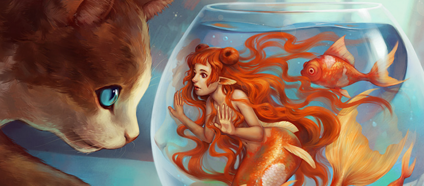 Beautiful Painting for a Cat Watching a Mermaid