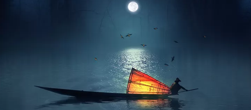 Photo Manipulation for a Fisherman in a Lake