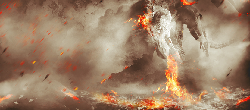 Scene Tutorial in Photoshop: Fiery Dragon Ravaging Mountain Village