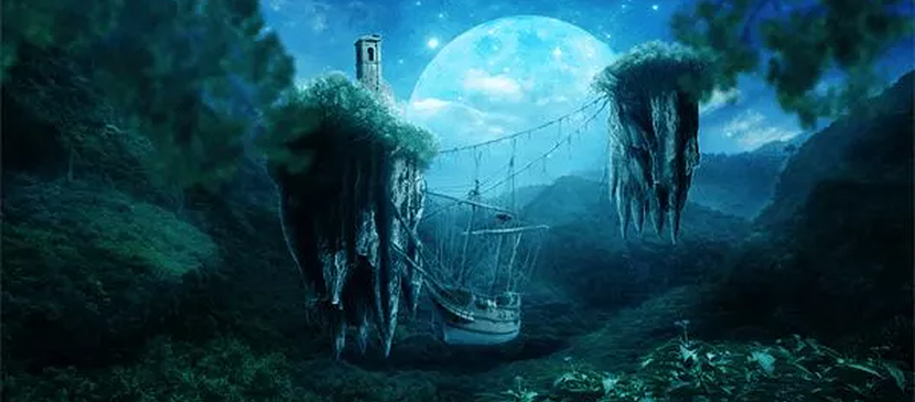 Incredible Twilight Surreal Scene With Floating Islands