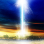 dramatic lightening scene in a desert city