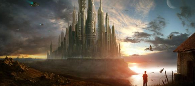 painting a super future city under sunset l