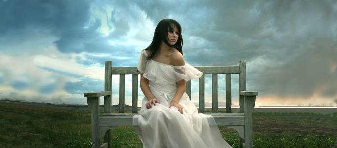 Photo Manipulation - Beautiful Lady Sitting under Sky