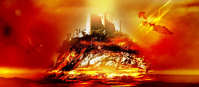 Super Legend Scene - Castle and Flying Dragon in Photoshop