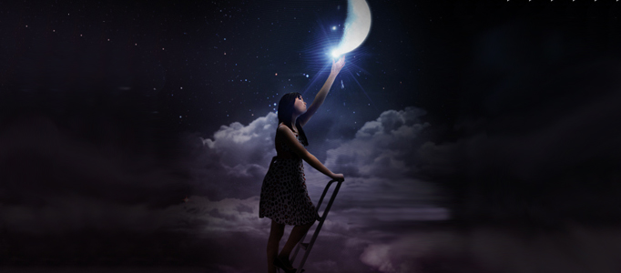 Fantastic Scene - a Girl Reaching to the Moon in Photoshop