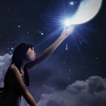 Fantastic Scene a Girl Reaching to the Moon in Photoshop