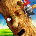 Drawing Creation Funny Bird Pecking at a Tree