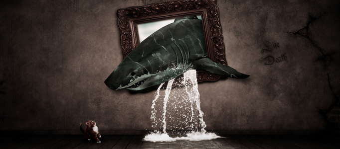 Wonderful Scene Creation - Shark out of a Drawing
