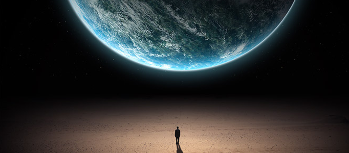 Photo Manipulation - a Man facing a Planet