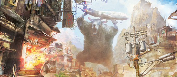 Scene Creation - a Sheep Destroying a City