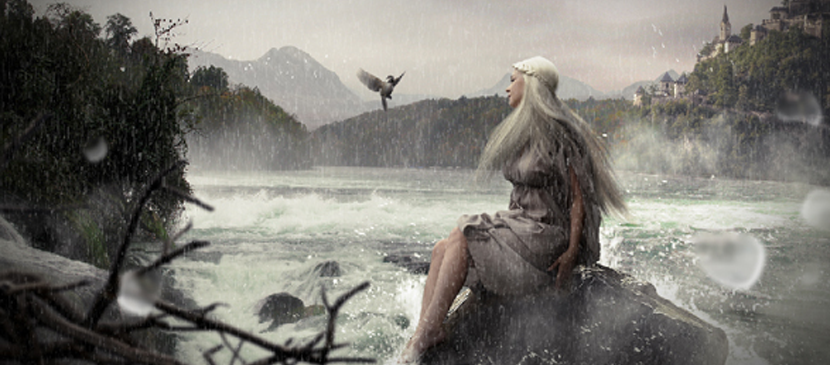 Photo Manipulation - a Beautiful Lady Sitting on the Coast Scene