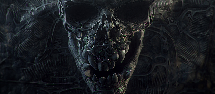 Creepy Grey Metal Skull by Salazar